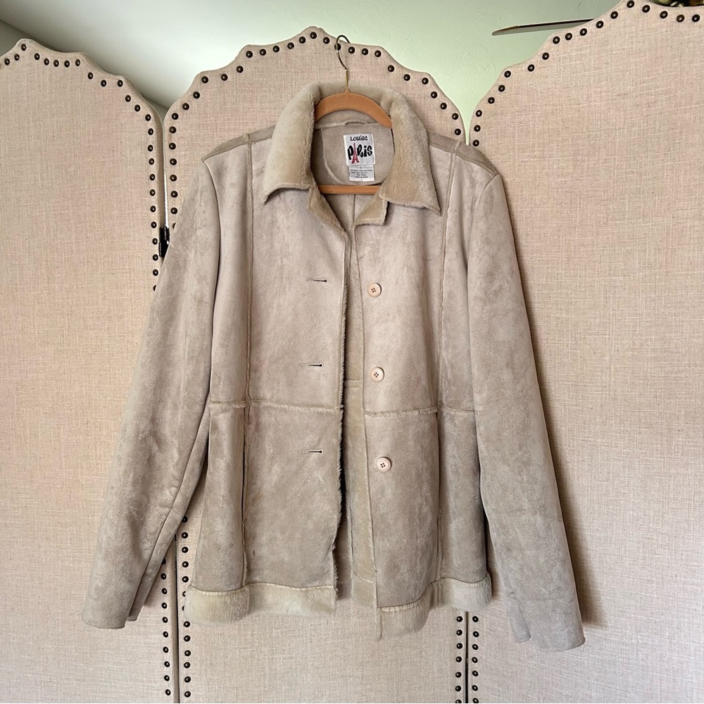 Women's Beige Vegan Suede Faux Fur Shearling Jacket
